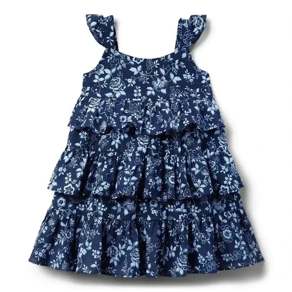 Janie  Jack Tiered Merchant Marine Floral Ruffle Dress 2t